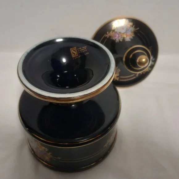 Spyropoulos Cobalt Blue 24k Gold Lidded Candy Dish 9.5" tall